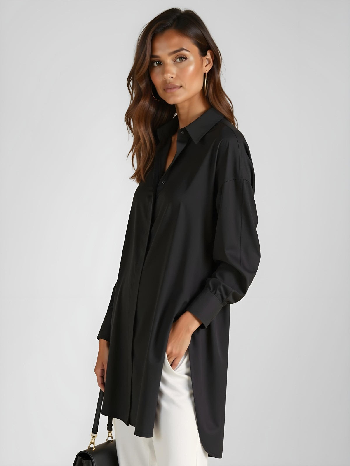 Oversized Lapel Button Shirt Dress