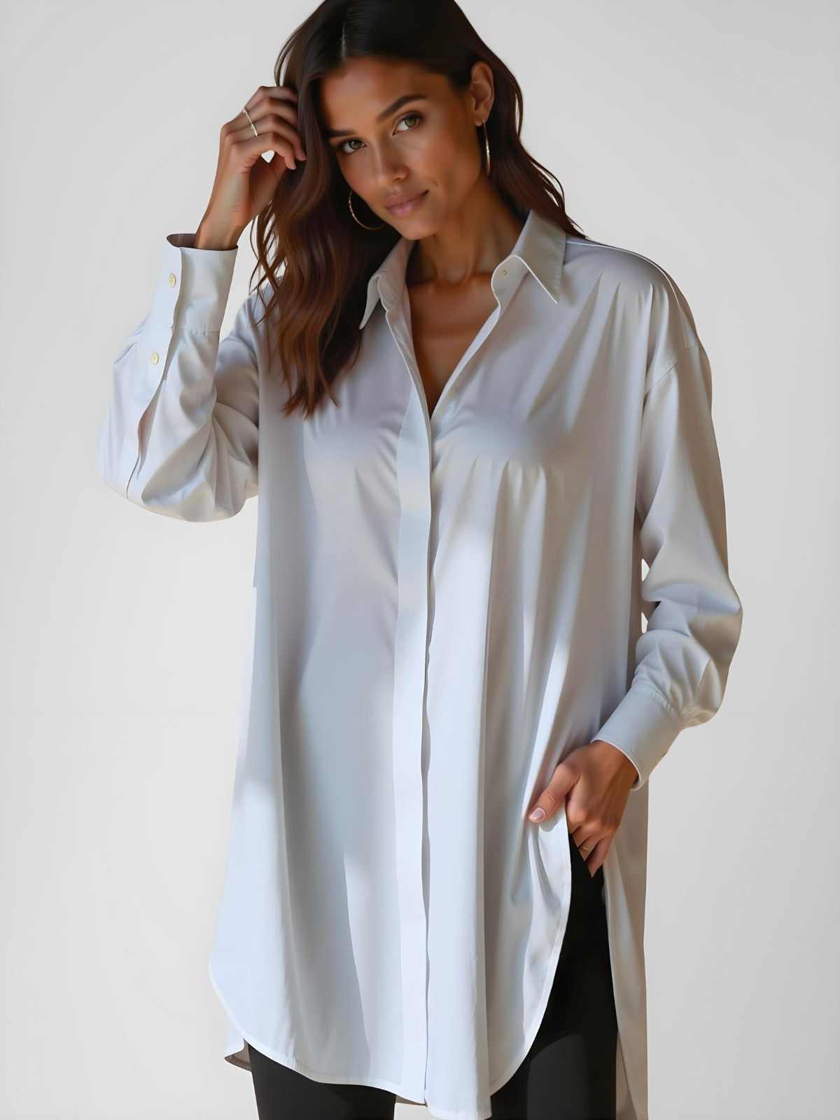 Oversized Lapel Button Shirt Dress